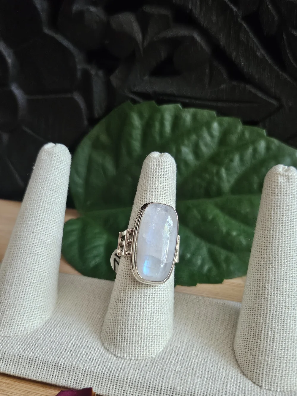 Modern Moonstone Sterling Silver Statement Ring  Size 7 1/2